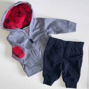 Carter's Gray and Red Plaid Hoodie Set